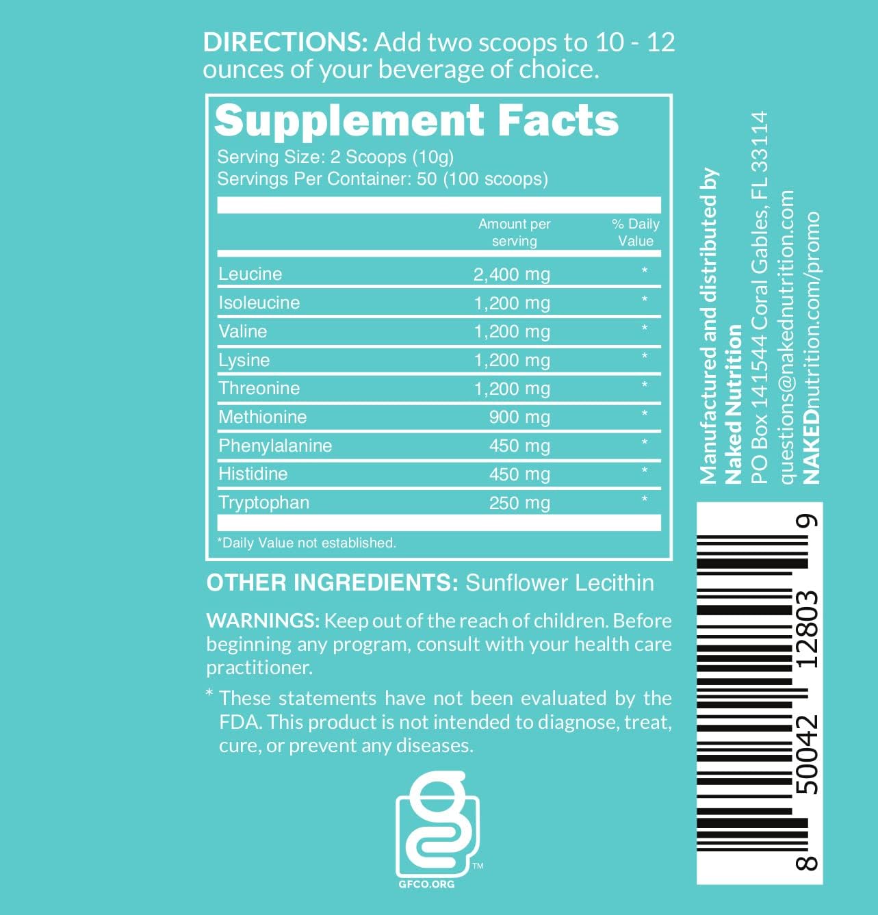 Buy Naked EAAs Amino Acids Powder 50 Servings Vegan Unflavored