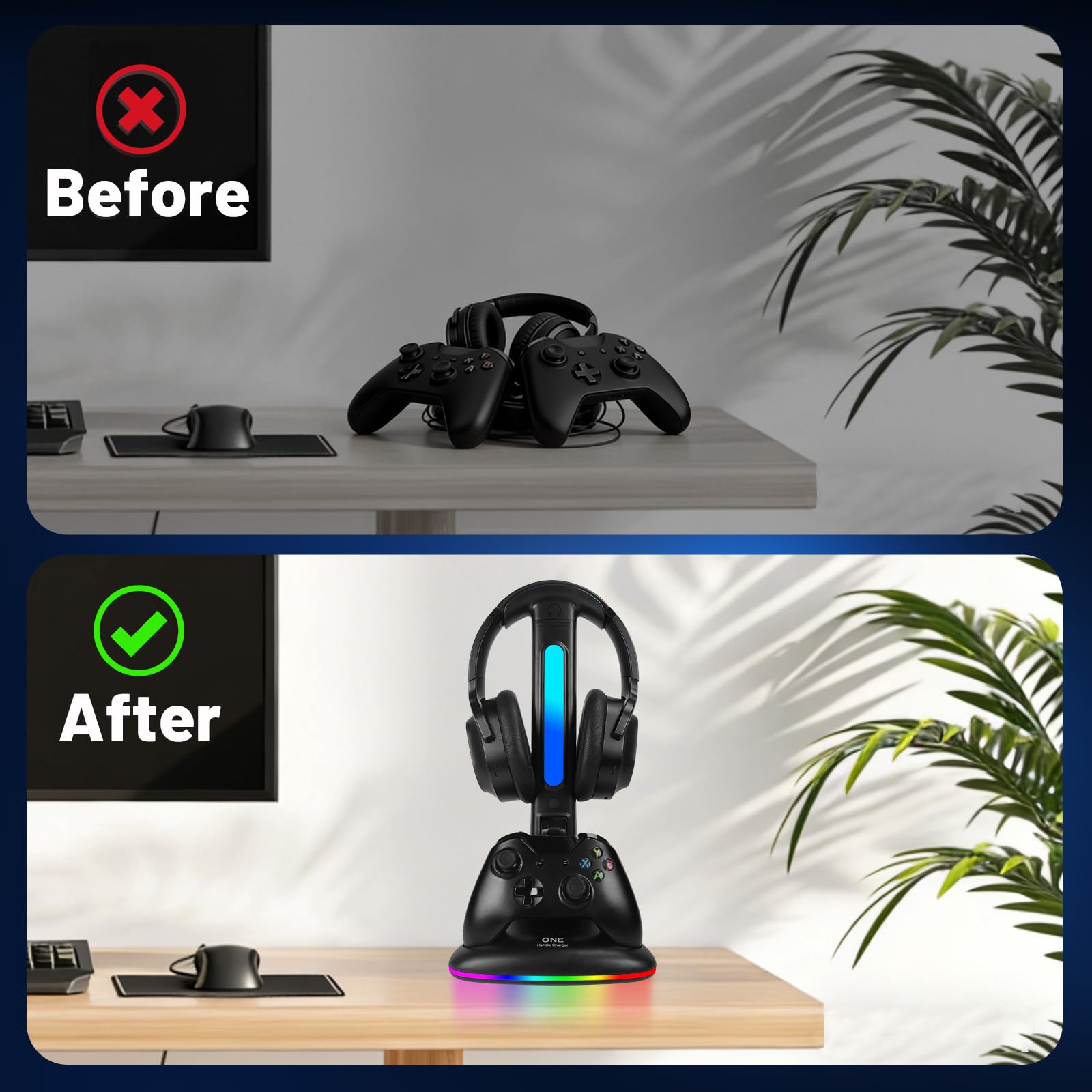 Ładowarka kontrolera ze stojakiem na słuchawki RGB do Xbox Series X/S/One,/One S/X, stacja ładująca kontroler XSX, zestaw słuchawkowy i kontrolery stojak uchwyt do Xbox, prezenty dla graczy