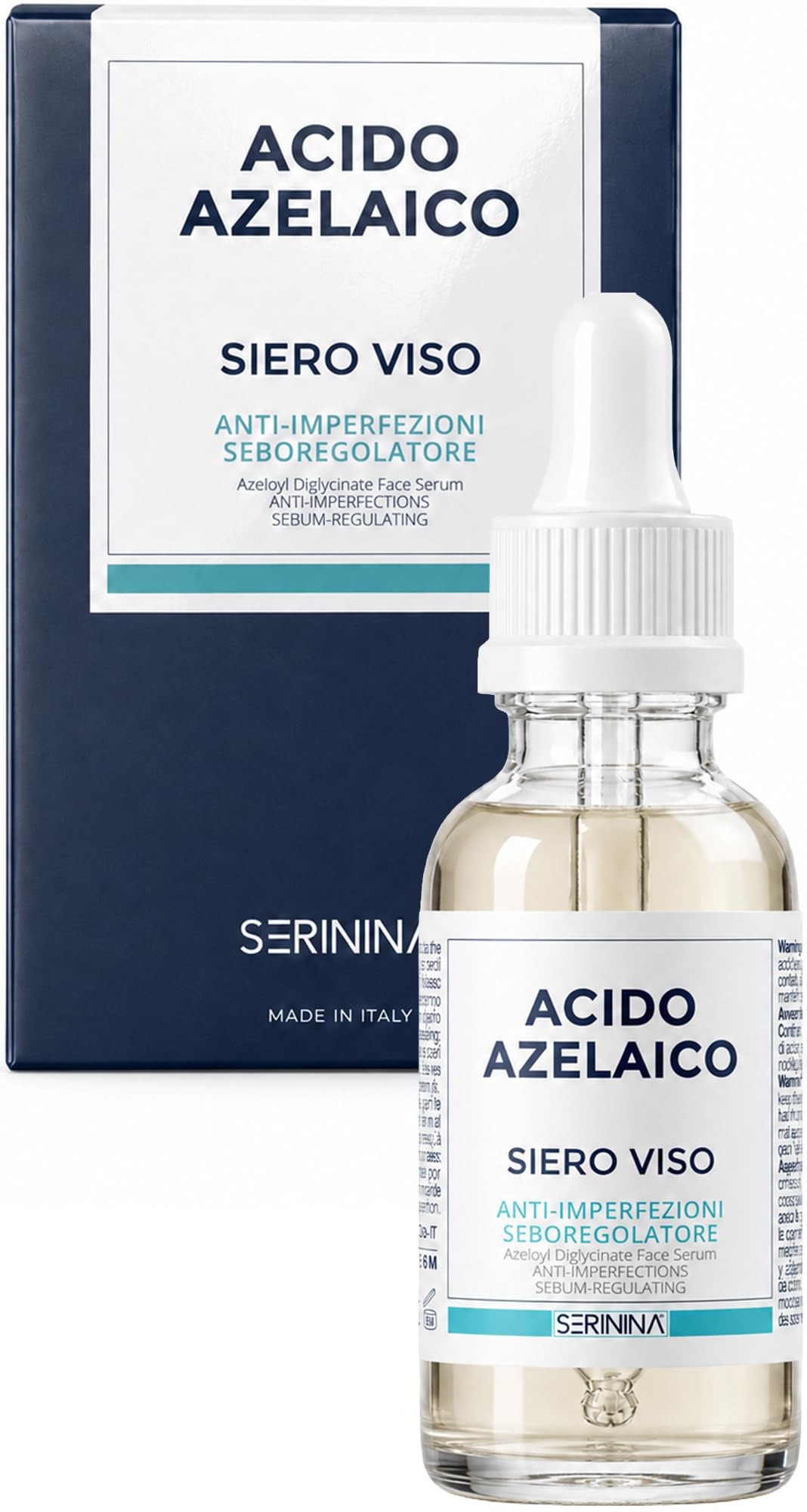 SERININA Siero Acido Azelaico Viso 30ml | Delicato per Macchie, Imperfezioni, Rossori | Pelle Mista, Grassa, Sensibile | Niacinamide + Azeloyl Diglycinate | Vegan Made in Italy