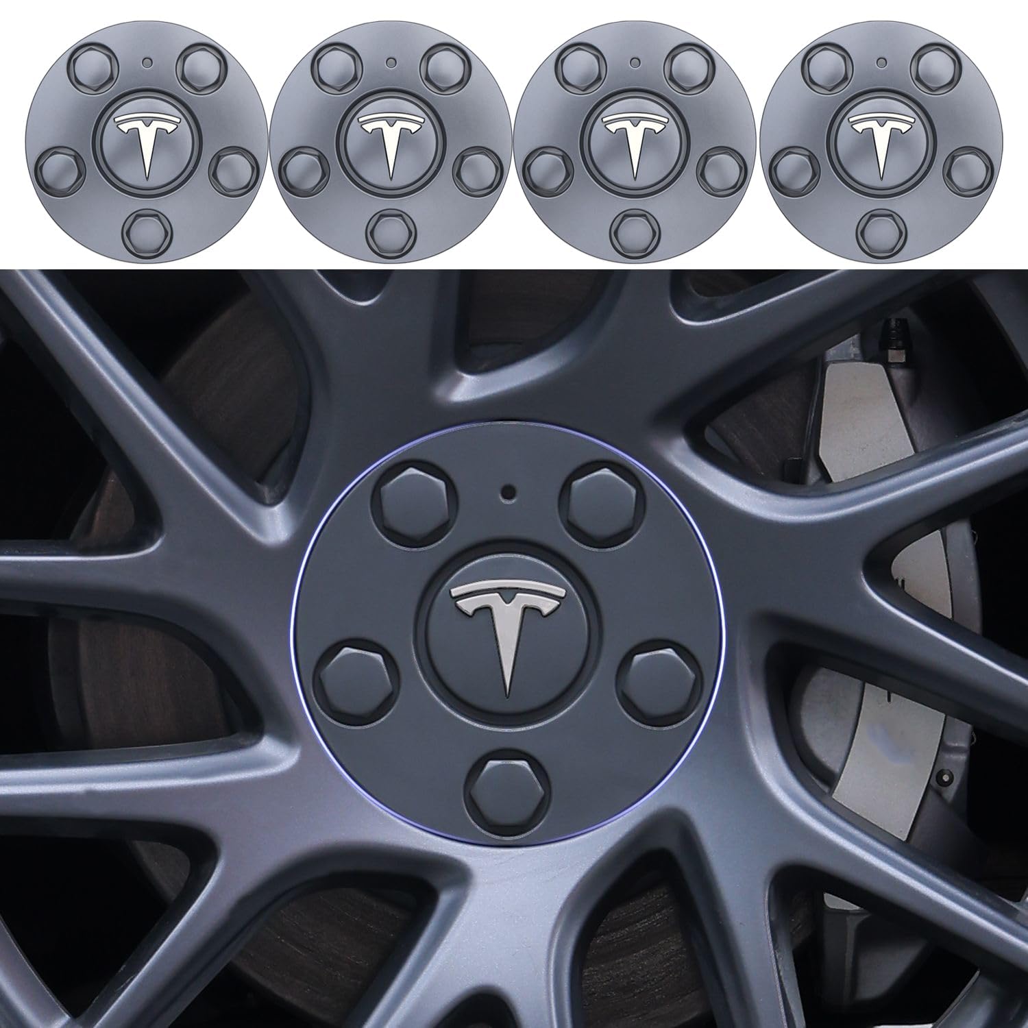 Adesivi Coprimozzo Per Tesla Model 3/S/X/Y 2017-2022 - 4 Pezzi, 56 Mm, ABS E Lega - Foto 7