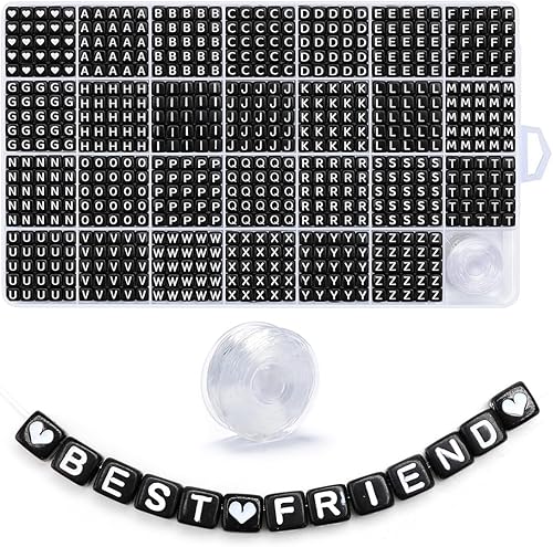 Iooleem Cuentas de letra, 1215 cuentas cuadradas del alfabeto de 6 x 6 pulgadas, cuentas para hacer joyas, cuentas para hacer pulseras (negro y