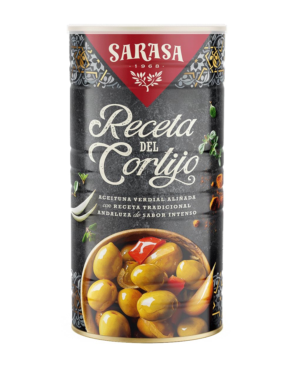 SARASA Aceitunas Aliñadas Receta Tradicional 1 Lata 1450g Peso Neto 750g Escurrido