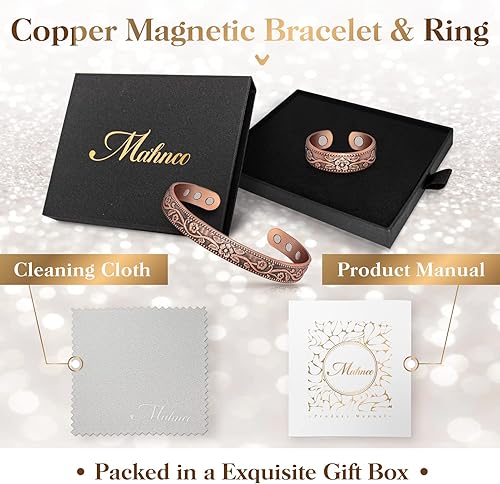 Miniatura 7 de Anillo de drenaje linfático y pulsera de cobre para mujer, anillo magnético de desintoxicación linfática y pulsera de cobre magnético, regalo de