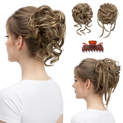 SARLA 2PCS Messy Bun Hair Pieces for Women Detachable Claw