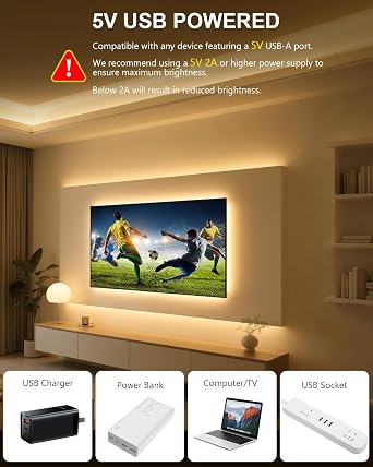 ALITOVE USB LED Light Strip 5V 6.56FT 3000K Warm White COB LED Strip Lights with Remote Lights Dotless Super Bright Dimmable Flexible for TV Backlight Bedroom Under Cabinet Kitchen Shelf Lighting
