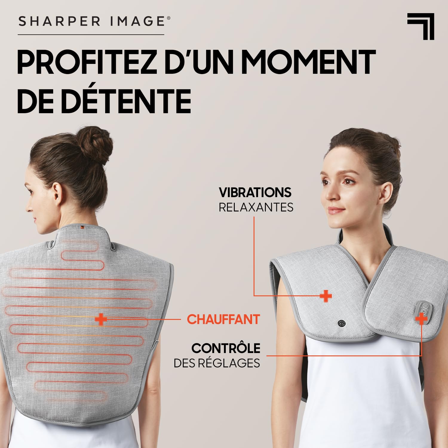 SHARPER IMAGE - Wrap Epaules Et Cou Vibrant - 5 Modes De Massage - Douleurs Musculaires - Coussin Massant Chauffant - Massage Et Relaxation - Cadeau Femme - Cadeau Homme