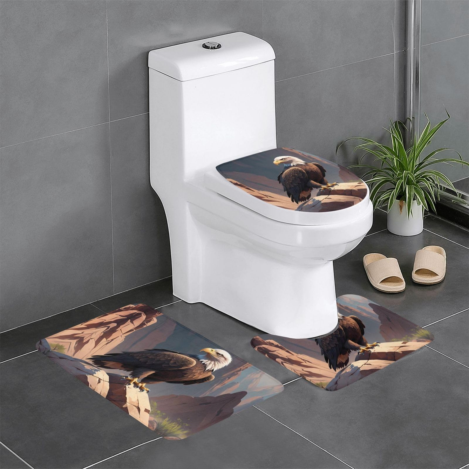 Tapis de bain antidérapant lot de 3 Eagle On A Dry Rock pour une sécurité maximale dans vos toilettes