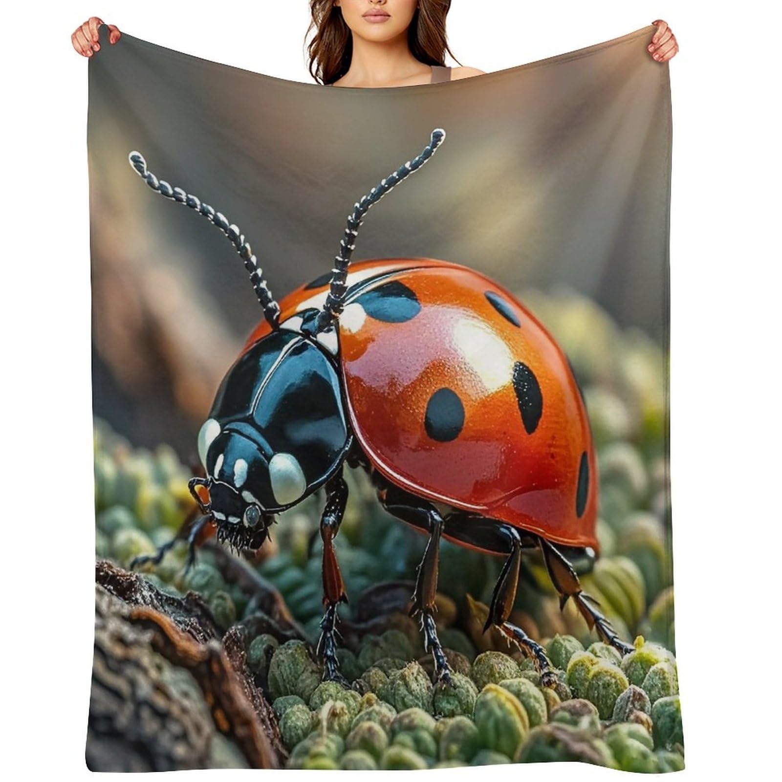 Flannel Red Ladybug Throw Blanket for Couch Super Soft Fuzzy Cozy Flannel Blankets No Shed No Pilling FAnti-Static Winter Bed Blanket Decorative and Giftable Blankets