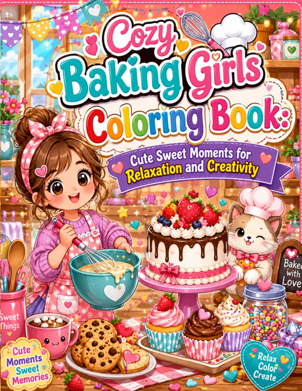 Cozy Baking Girls Coloring Book: Cute Sweet Moments for Relaxation and Creativity: Cute Cozy Baking Scenes with Sweet Desserts and Relaxing Designs for Teens and Adults