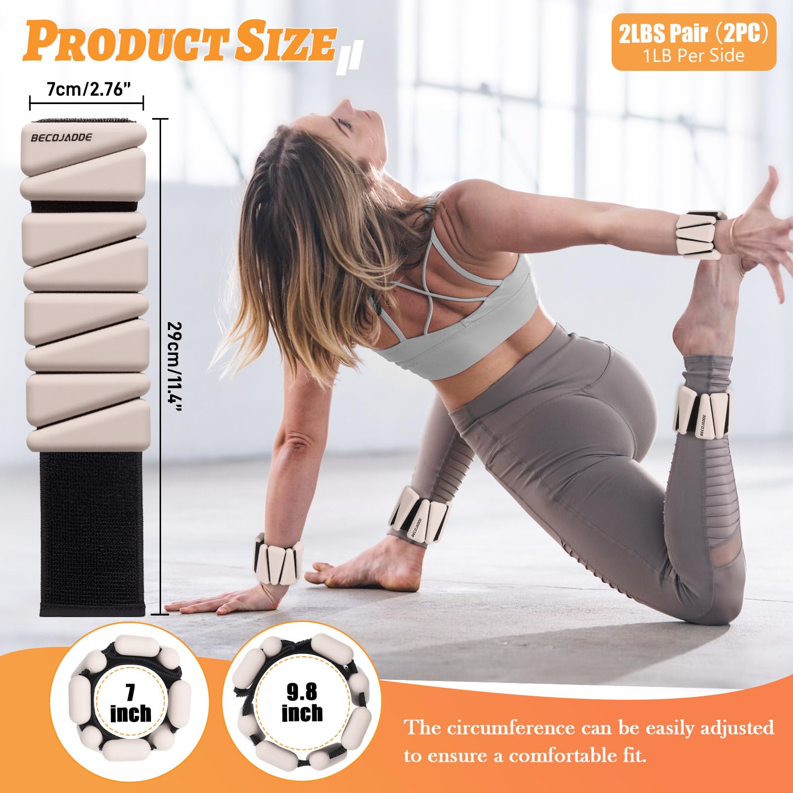 BECOJADDE Juego de 2 pesas de tobillo (1 libra/2 libras/3 libras cada una), pesas de muñeca ajustables para mujeres y hombres, pesas para brazos, piernas, pilates, correr, caminar, entrenamiento, yoga