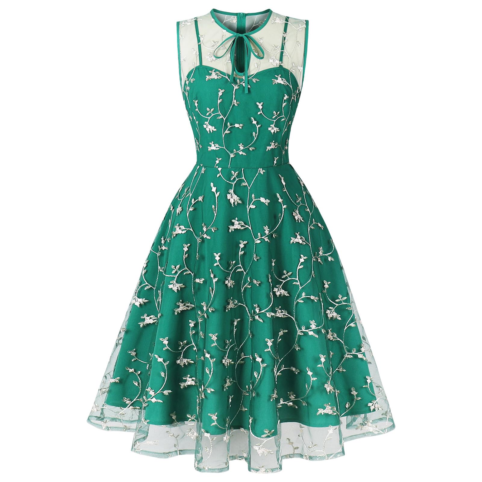 Vestido bordado floral sin mangas para mujer, vestido de tul bordado de flores, vestido de graduación, ilusión de malla, abertura de cerradura, boda, fiesta, té
