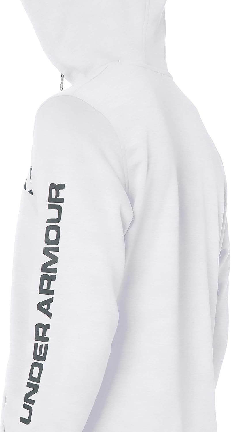 Under Armour Armour Fleece Pullover Hoodie bar Logo Graphic, White//Pitch Gray, Large