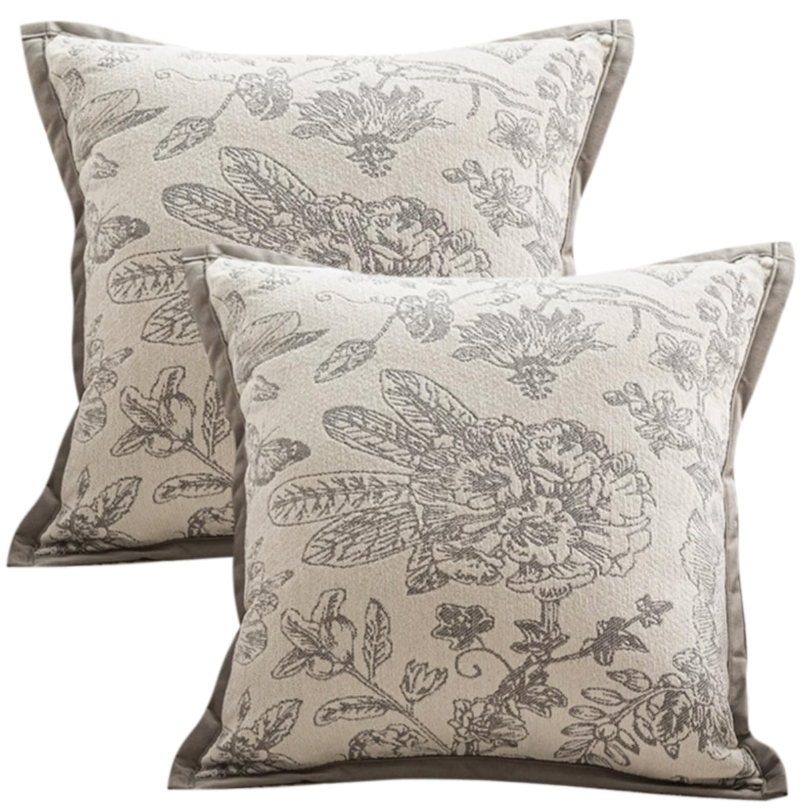 Traziewell Grey Cushion Cover 45x45 cm Set of 2 Vintage Floral Printed Cushion Cases Decorative Pillow Covers 458 — image 1