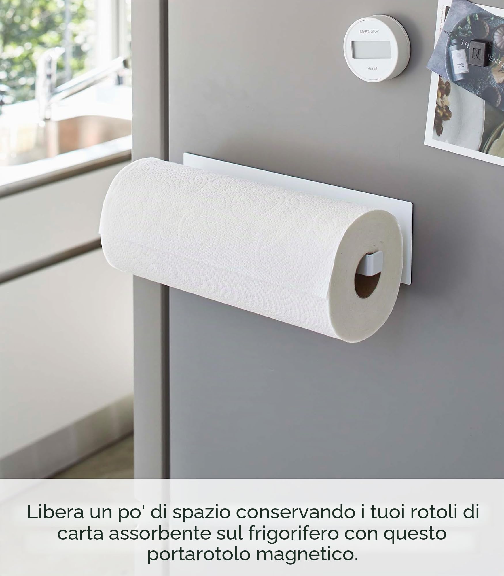 Yamazaki Home Tower, portarotolo magnetico da cucina, in metallo, verticale o orizzontale, in acciaio
