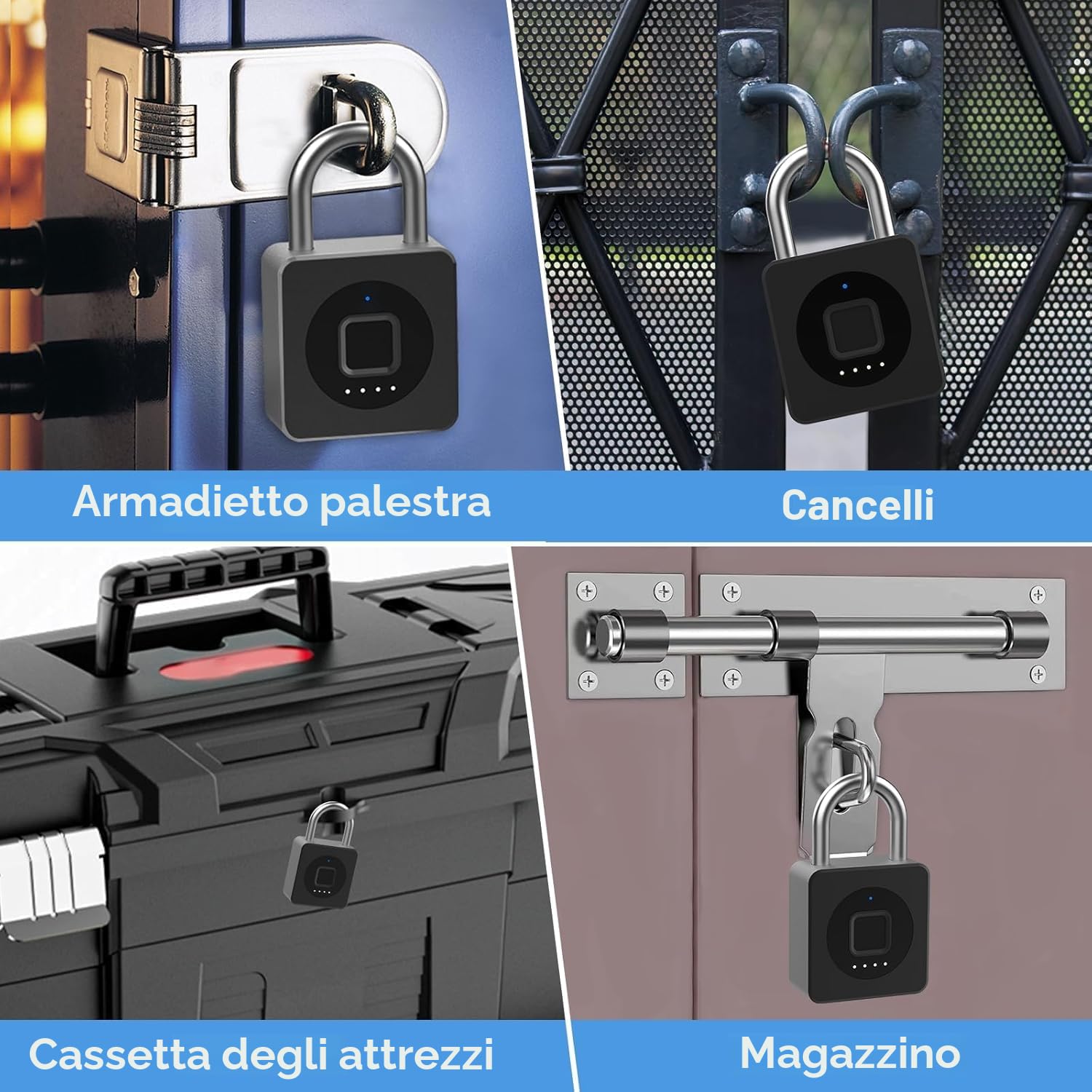 eLinkSmart lucchetto per armadietto da palestra, sblocco con impronta digitale o APP mobile, telecomando, registrazione, impermeabile, lucchetto con impronta digitale per palestra, armadietto,nero