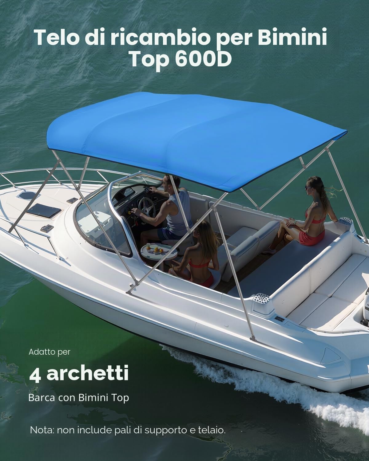 VEVOR Tendalino Parasole per Barche, Telo di Ricambio per Tendalino a 4 Archi 271 x 244 cm per Barche in Tessuto 600D Impermeabile Grado Nautico, Senza Telaio, Solo Telo, Resistente al Vento, Blu