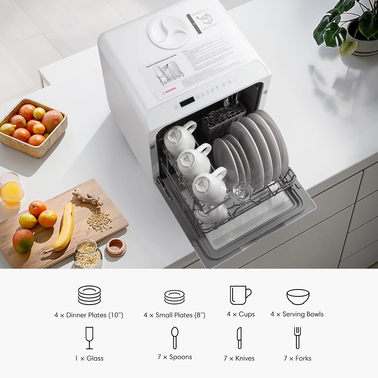 HAVA Countertop Dishwasher loaded with dishes, showing capacity