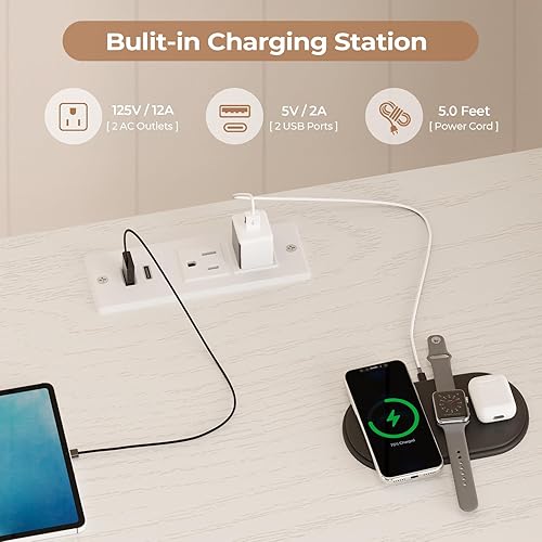 Miniatura 5 de Cómoda con soporte para TV de 65 pulgadas, cómoda de 63 pulgadas de ancho con luces LED y estación de carga, cómoda larga blanca con 12 cajones de