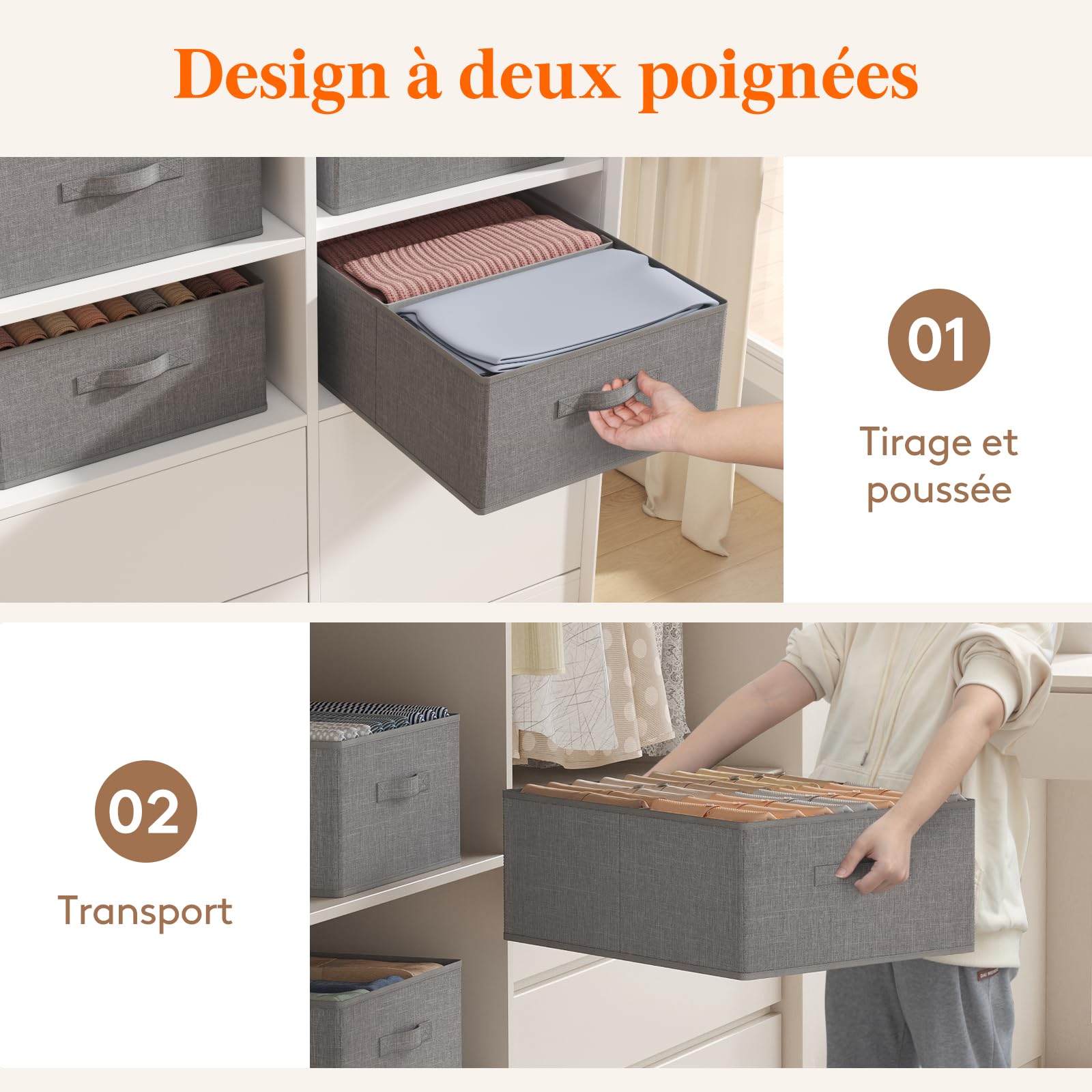 Lifewit Boite Rangement Vetement, Rangement Armoire Placard Pliable, Organisateur Tiroir Vetement avec Cloison Amovible, Rangement Dressing, Casier de Rangement, 40L (50 x 40 x 20 cm), Lot de 6