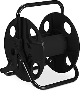 Relaxdays Schlauchtrommel, für 30 m 1/2" Schlauch, Stahl, Kunststoff, Schlauchhalter, HxBxT: 38 x 42 x 31 cm, schwarz