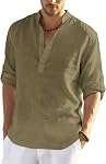 COOFANDY Chemises Henley à manches longues pour hommes Linge de coton Premium Beach T-Shirt