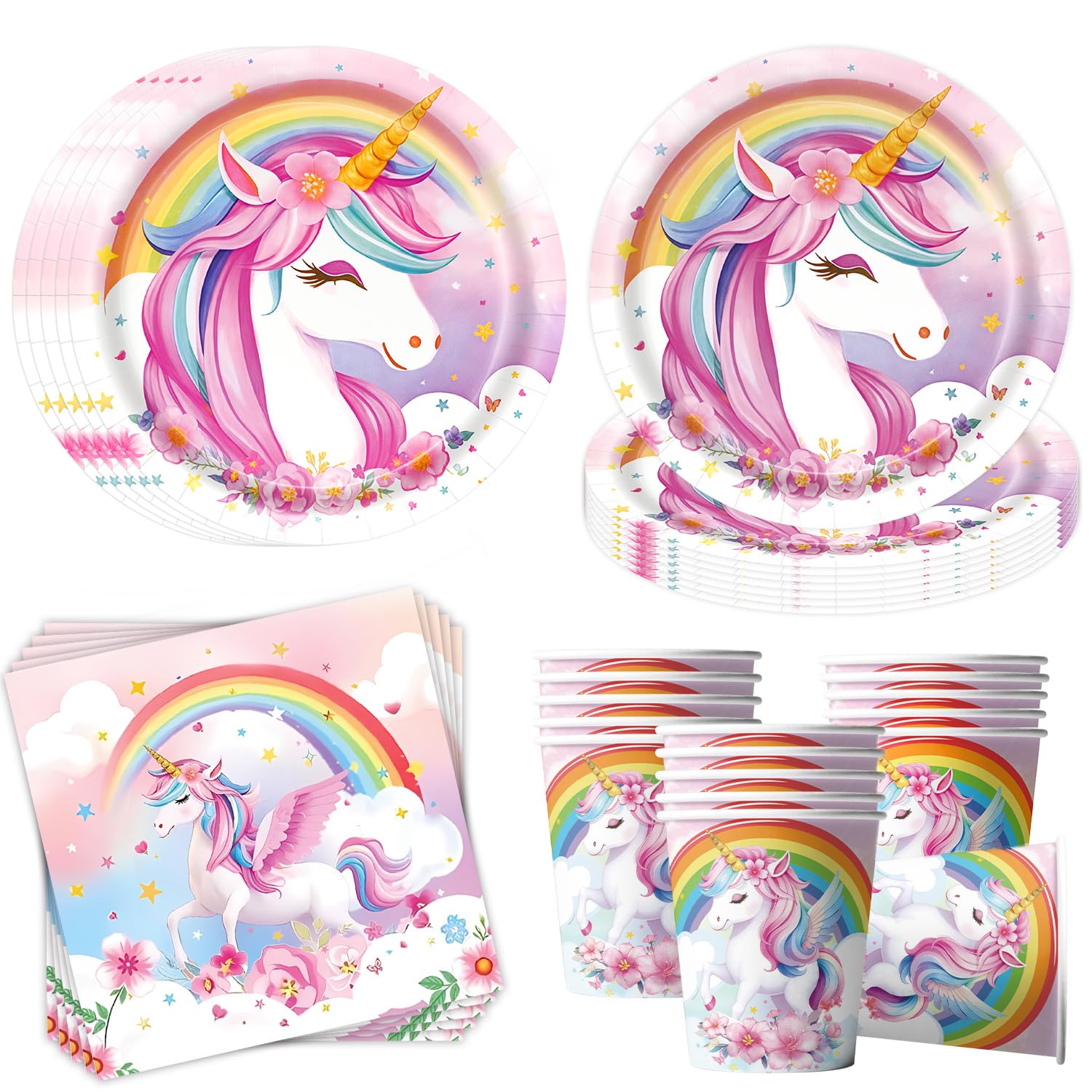 Einhorn Partygeschirr für 16 Gäste,52 Stück Einhorn geburtstag Pappteller Set,Einhorns Pappteller Servietten Becher geschirr für Junge Mädchen Kindergeburtstag