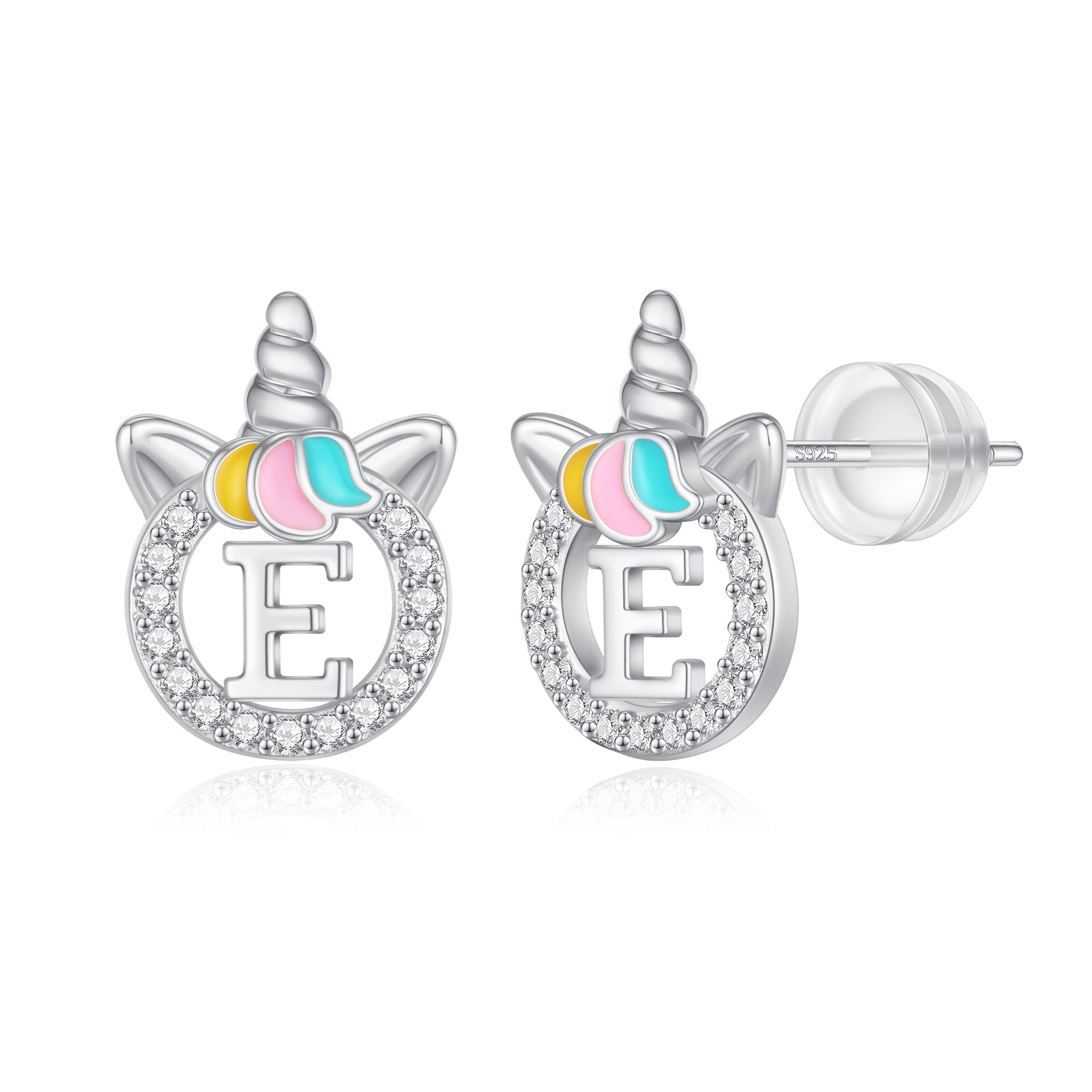 Unicorn Earrings for Girls Kids, Sterling Silver Post Earrings Unicorn Earrings for Girls Hypoallergenic Initial Earrings for Girls Kids Toddler