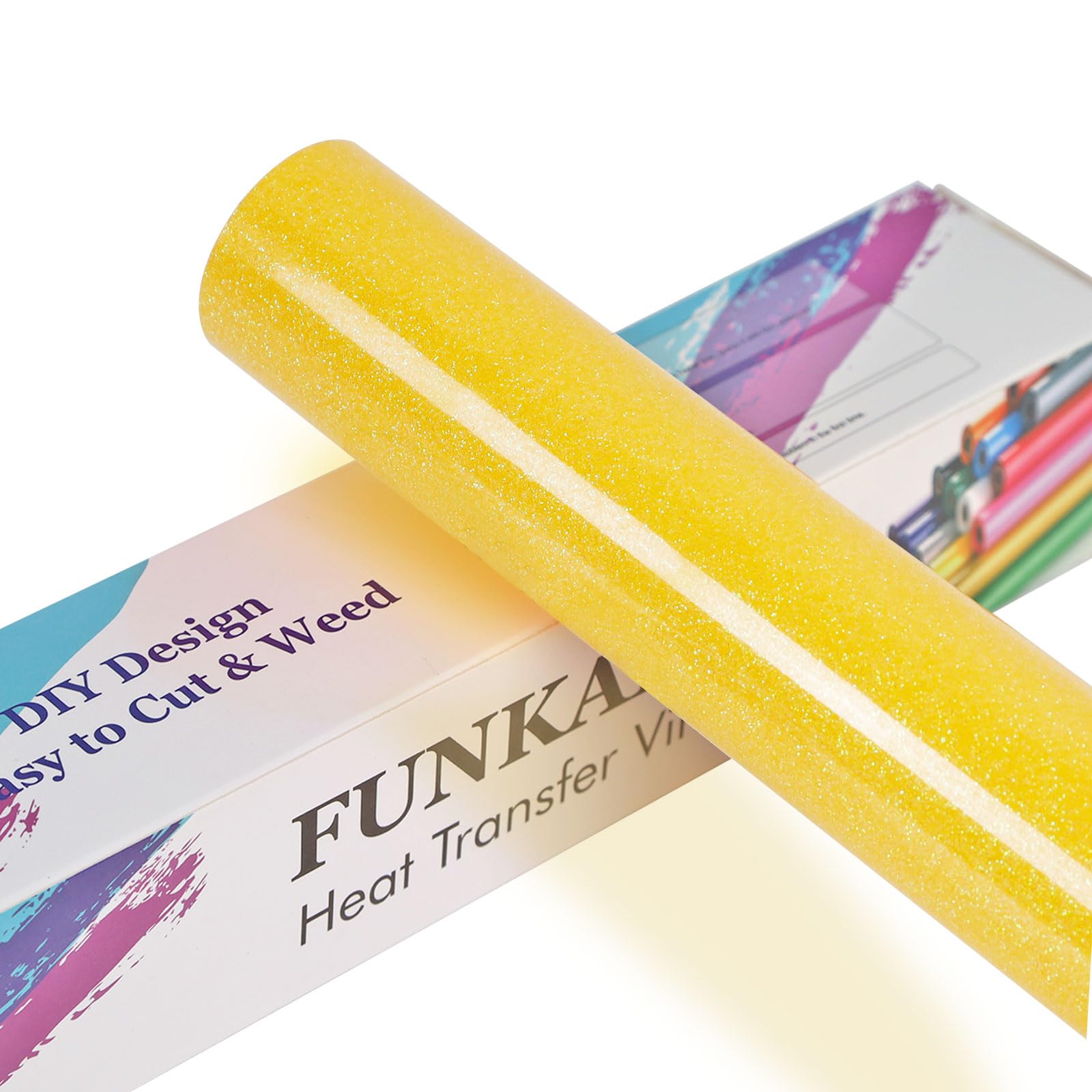 FUNKAKA Glitter Glow HTV Heat Transfer Vinyl Rolls, Neon Gold 12" x 10ft