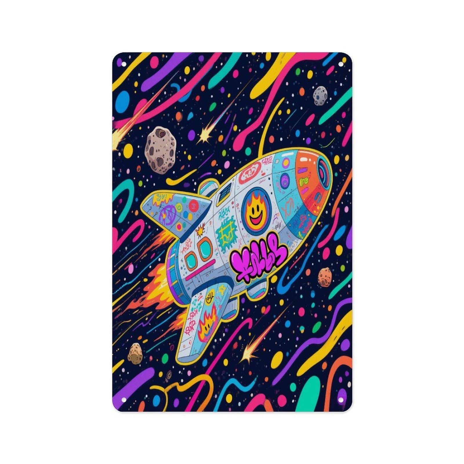 Fekiloot Style Graffiti Spaceship Wall Decor Metal Signs Tin Signs Poster