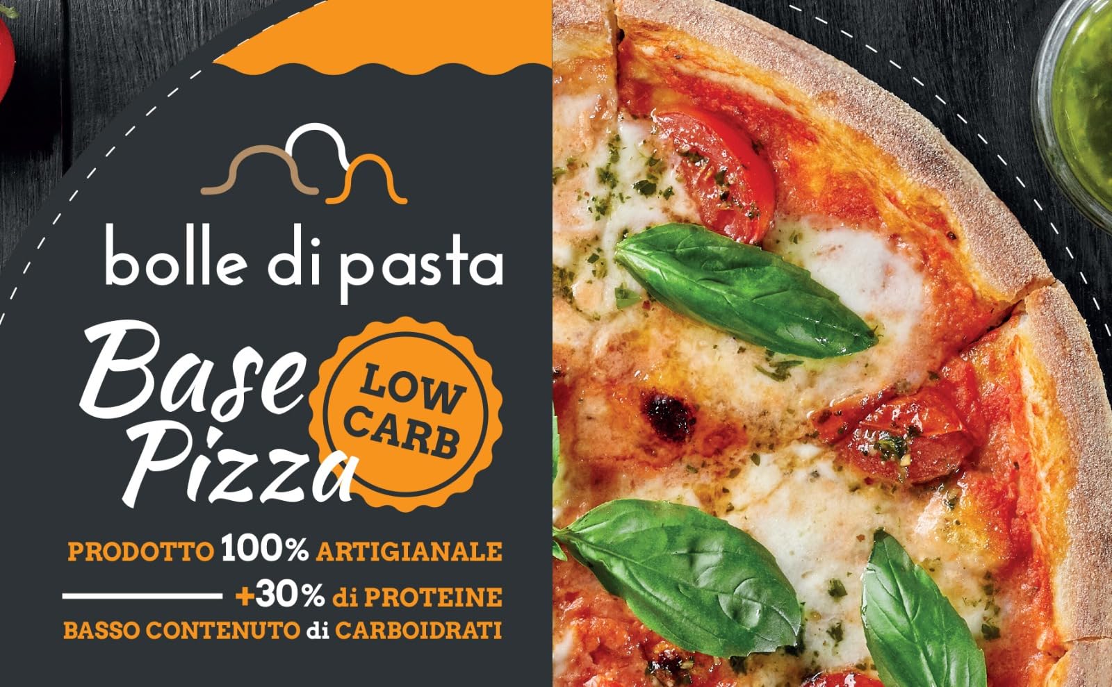 Bolle Di Pasta® Base Pizza Low Carb-Keto – 100% Artigianale, +30% Proteine, Basso Contenuto di Carboidrati – Gustosa e Leggera – Protein-Pizza Proteica - 1 pezzo 200g (4 unità)