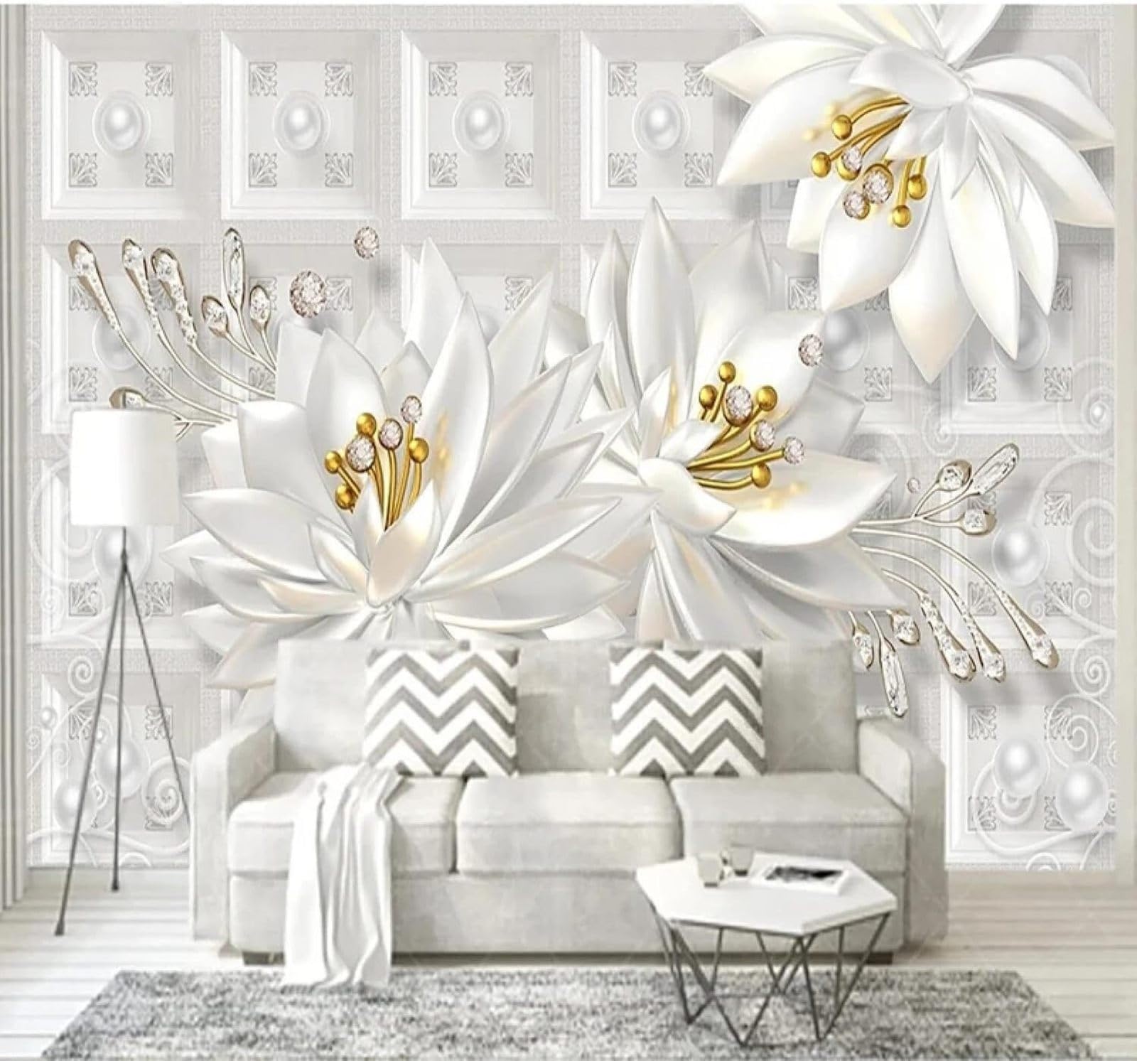 XLMING Relief Exquisite Jewellery Flowers Art 3D Wallpaper Luxury Home Dining Decor Paste Sofa Living Room The Wall for Bedroom Mural-250cm×170cm