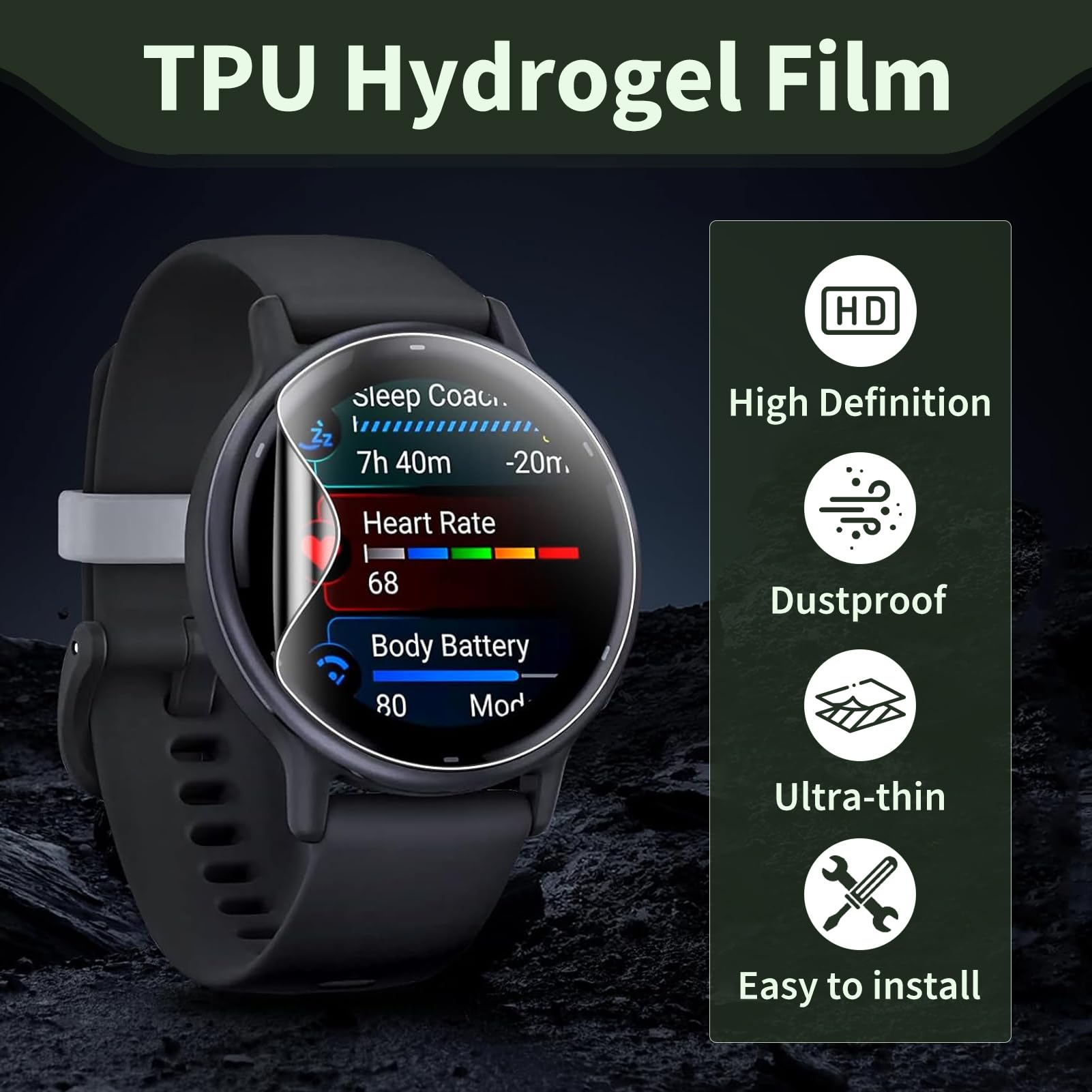 Protector Pantalla Compatible con Garmin Vivoactive 5, Película Hidrogel HD TPU Flexible, 8 Piezas