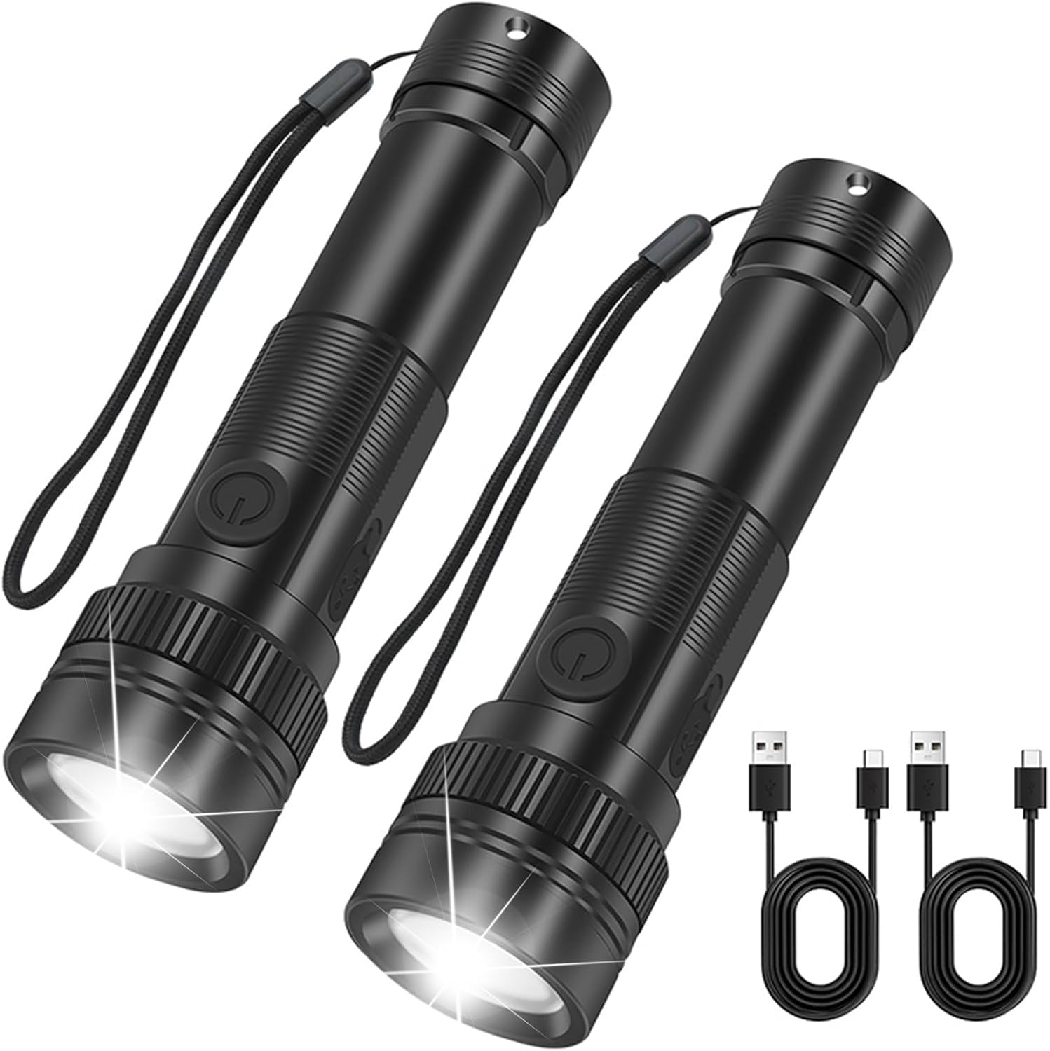 Rechargeable LED Flashlight High Lumens - 2 Pack Super Bright Small Tactical Flashlight Zoomable,4 Modes, IP64 Waterproof for Camping Emergency Repair Outdoor