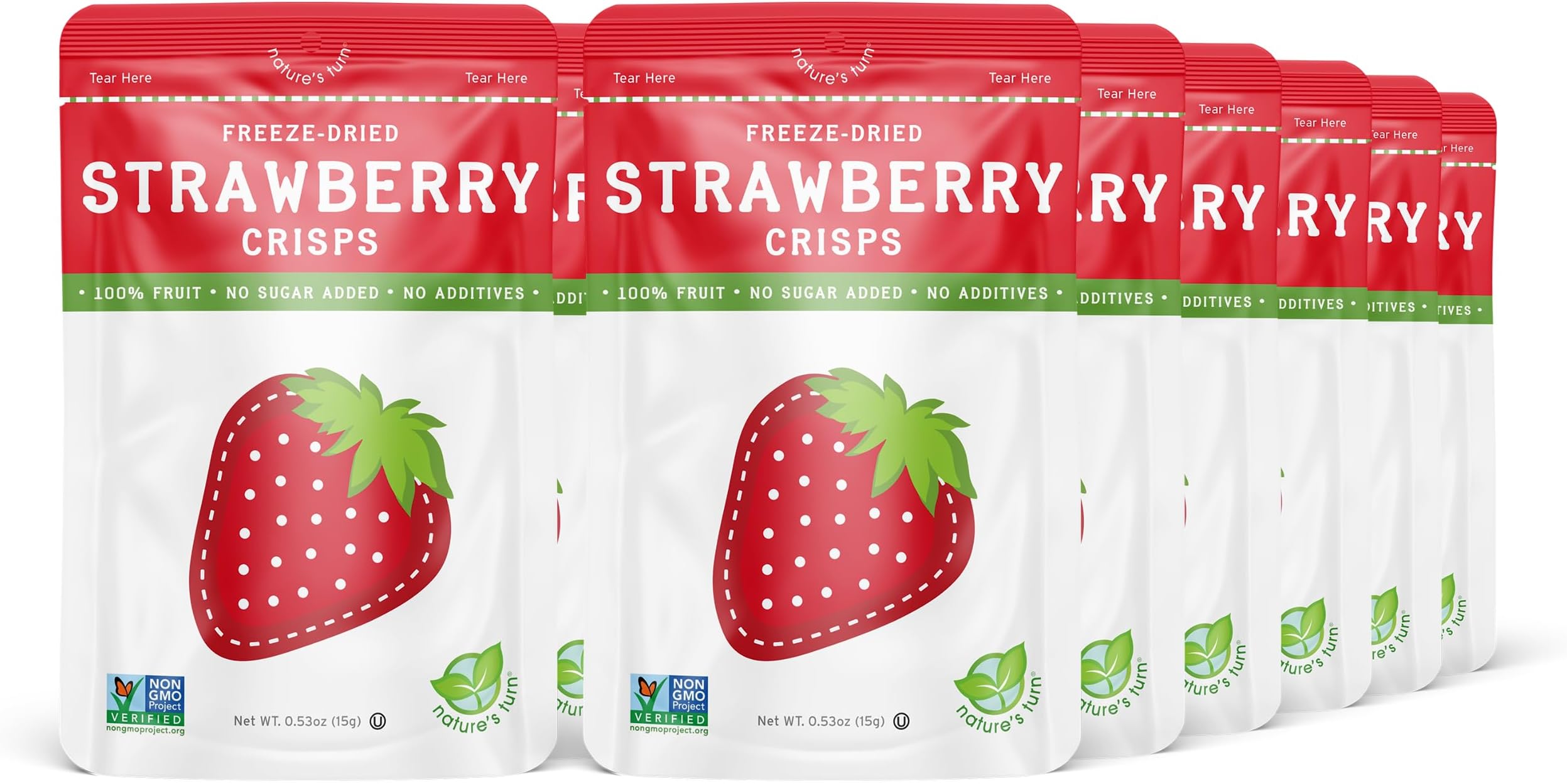 Nature's Turn Freeze-Dried Fruit Crisps – Healthy, Gluten-Free, Plant-Based, Crispy & Delicious Snack – Ideal for Cereal, & School On-the-Go Snacks – Strawberry Crisps, 12 Bags (0.53 oz Each)