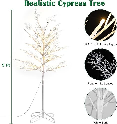 Miniatura 3 de Yescom Rama de abedul de ciprés iluminada regulable de 5 pies, 120 LED, 8 modos, blanco cálido con temporizador remoto para el hogar, Navidad,