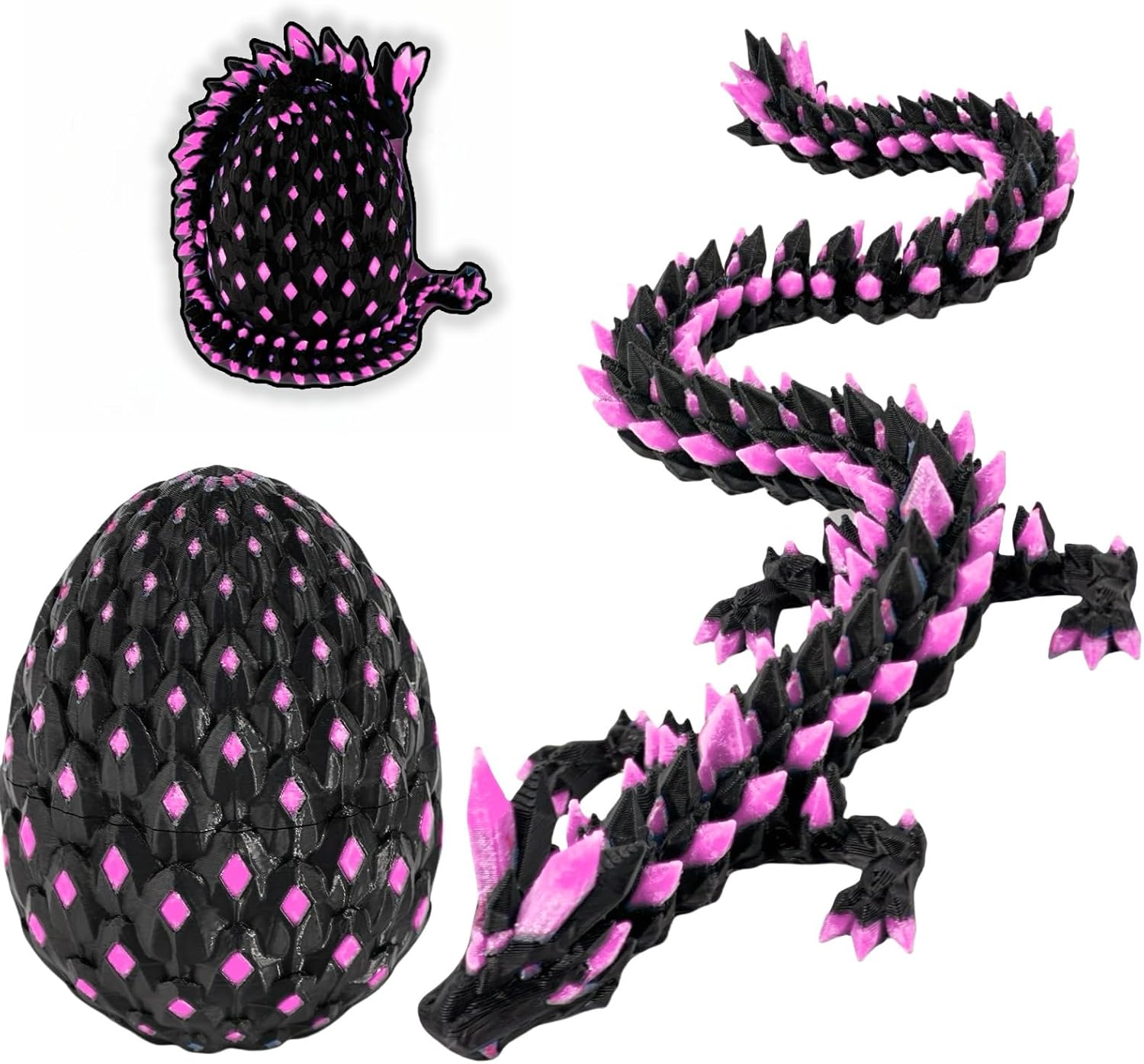 3D Printed Glowing Dragon Egg – Articulated Fantasy Dragon Figurine, Glow in The Dark Collectible, 3D Printed Dragon Egg Gift for Fans & Collectors (Neon Sakura)