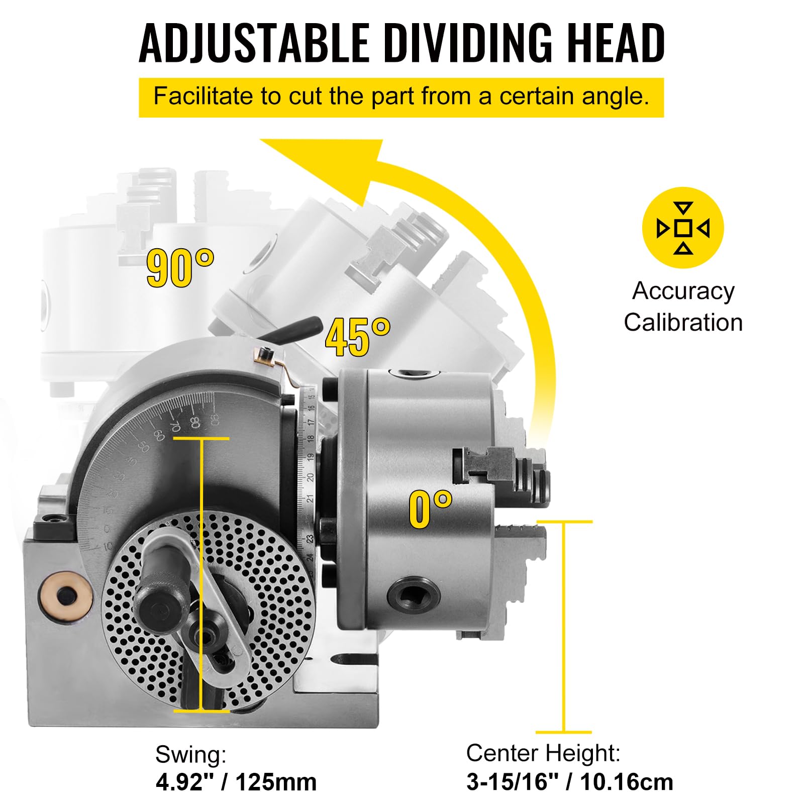 VEVOR MT2 Teilapparat mit backenfutter, Rotary Tisch mit Indizierung Höhe der Mitte 101,6 mm, Dividing Head 23 kg, Rotary Tisch mit Tellern, Eine Starke Unterstützung zu Bearbeitenden Werkstück