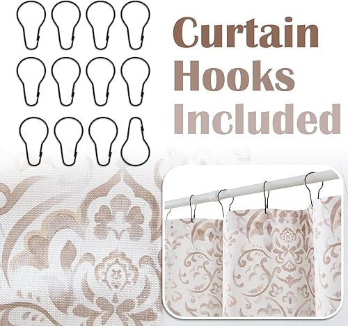 Miniatura 6 de jinchan Cortina de ducha de tela impermeable con estampado floral gris pardo, diseño de damasco con medallones y damasco, para baño, diseño retro