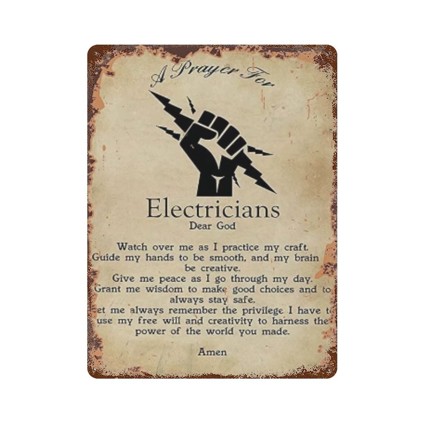 Electrician Prayer Retro Metal Tin Sign Wall Decor for Garage Bar Kitchen Cafe 8x12 Inch