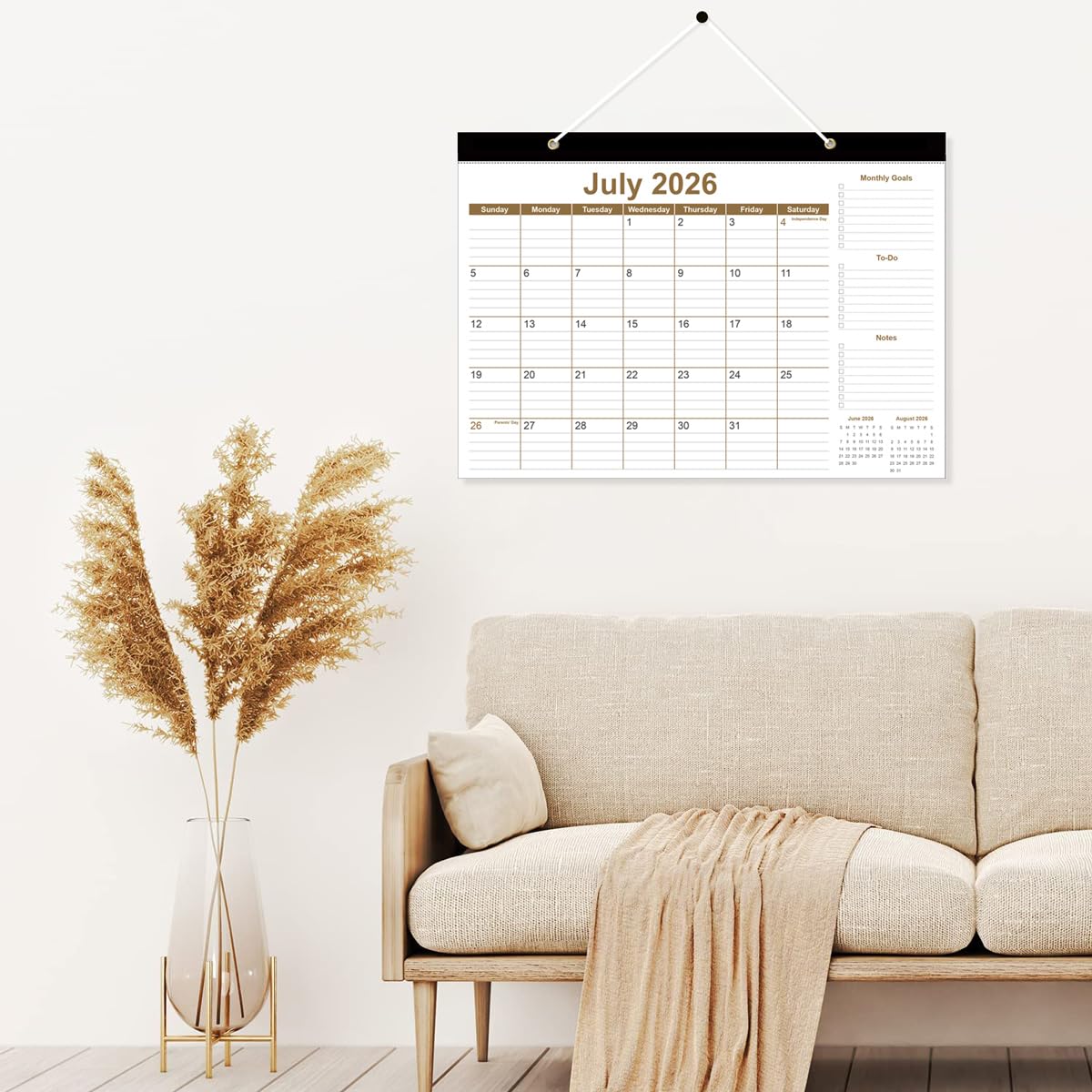 Tischkalender 2026-2027 - 12 Monate Kalender von Juli 2026 bis Juni 2027, Tischkalender 2026-2027 mit dickem Papier, 30,5 x 43,2 cm, Braun