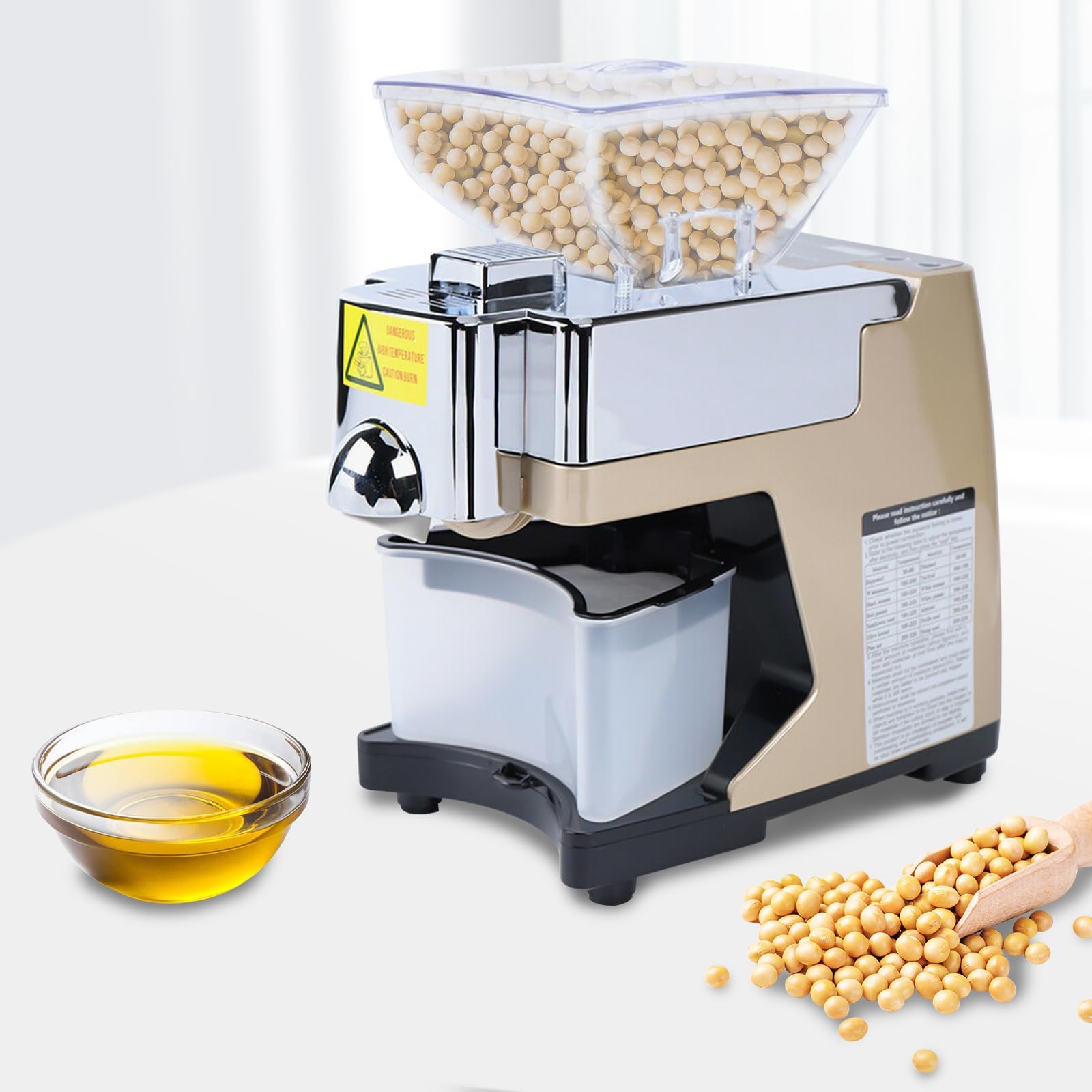 110V Oil Press Machine Heavy Duty Commercial Oil Machine Automatic Oil Expeller Extractor 450W Stainless Steel Cold/Hot Oil Extractor Electric Oil Making Machine for Home Oil Maker