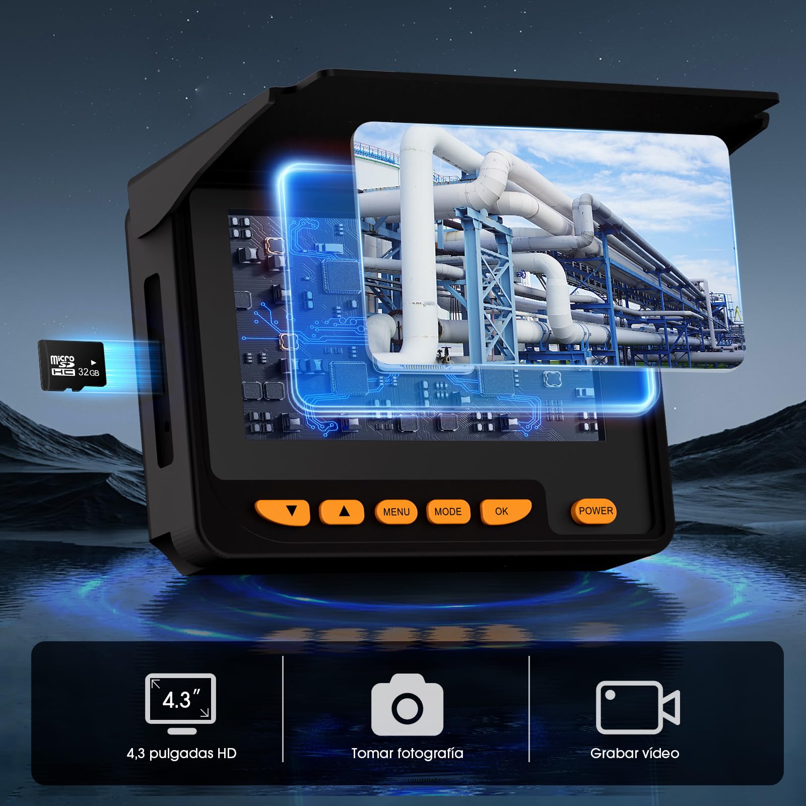 Cámara de Alcantarillado 30m, Cámara de Inspección de Tuberías 4,3'' Cámara de Tubo 1200TVL Plomería Snake Cámara con DVR, Cámara Endoscópica con 8500mAh Batería 6 Luces LED