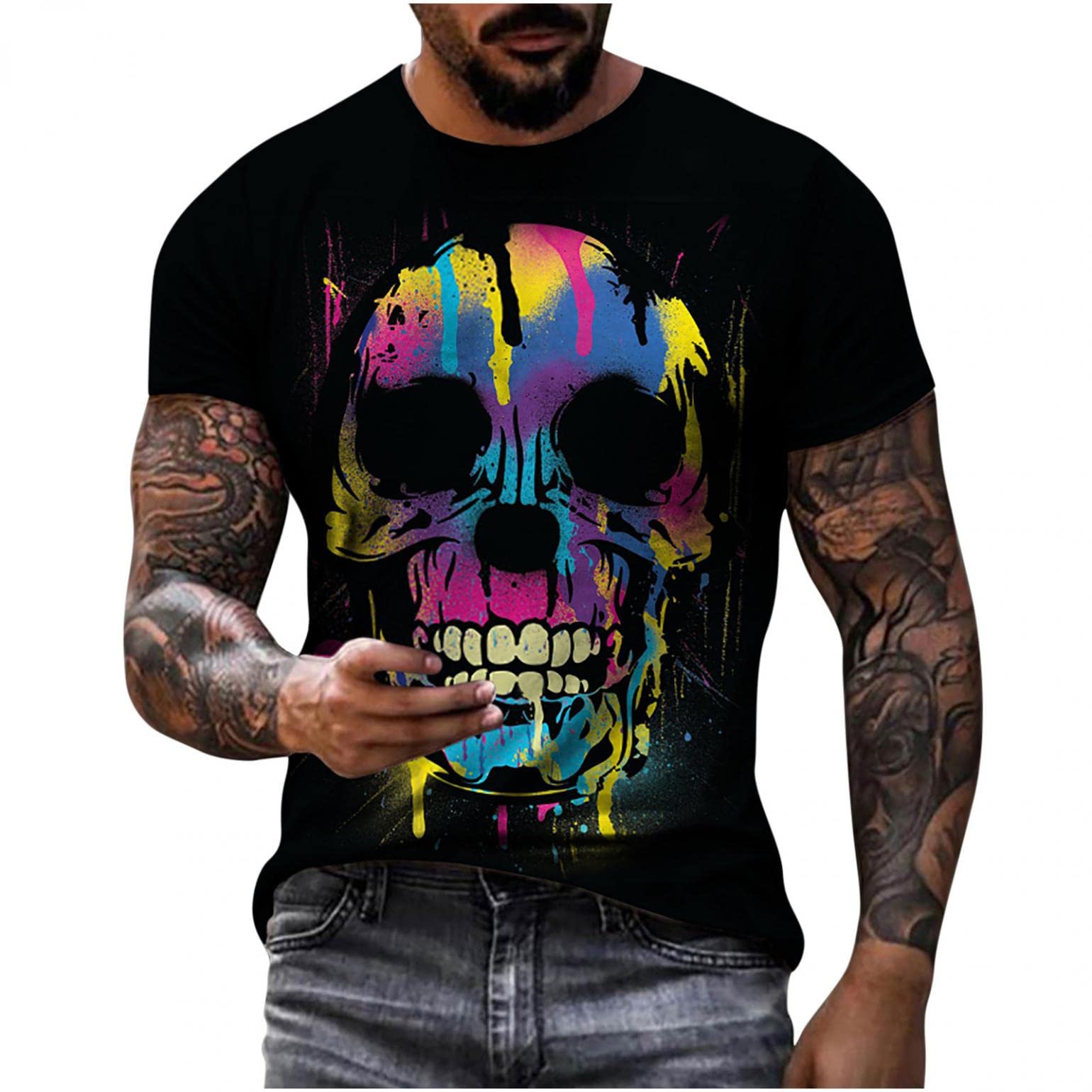 Shirts for Men, Mens Shirts Casual Crew Neck Tshirts 3D Printed Short Sleeve Graphic Tees Tops Workout Shirt