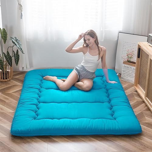 Miniatura 351 de Colchón futón japonés de piso gris constelación, de piso tatami, portátil, para acampar, para niños, sofá cama plegable enrollable con protector de