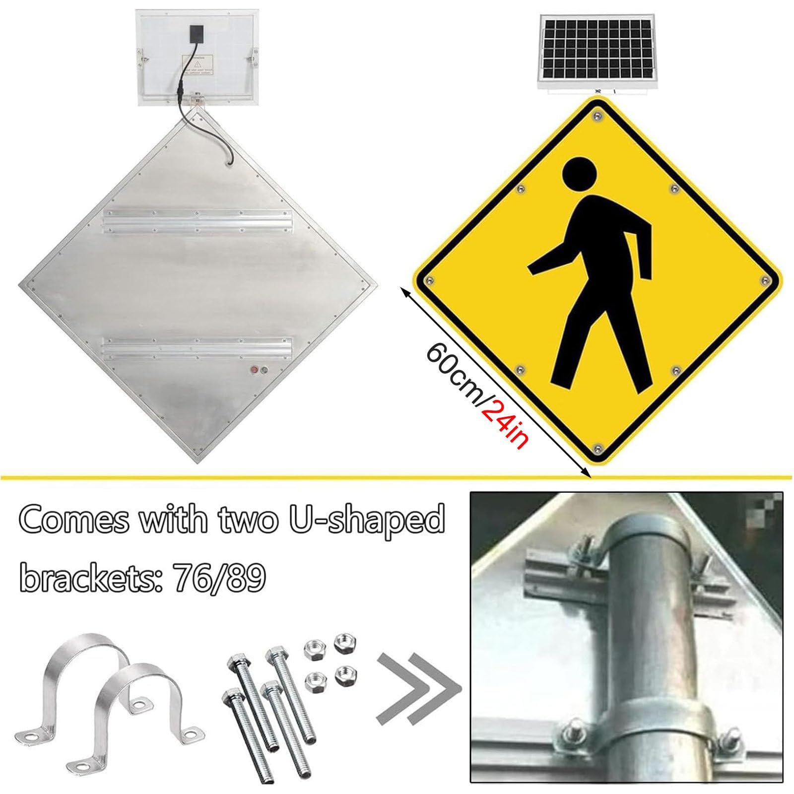Señal LED de cruce de peatones con energía solar para parque escolar, señal de advertencia de calle parpadeante de tráfico vial de aluminio
