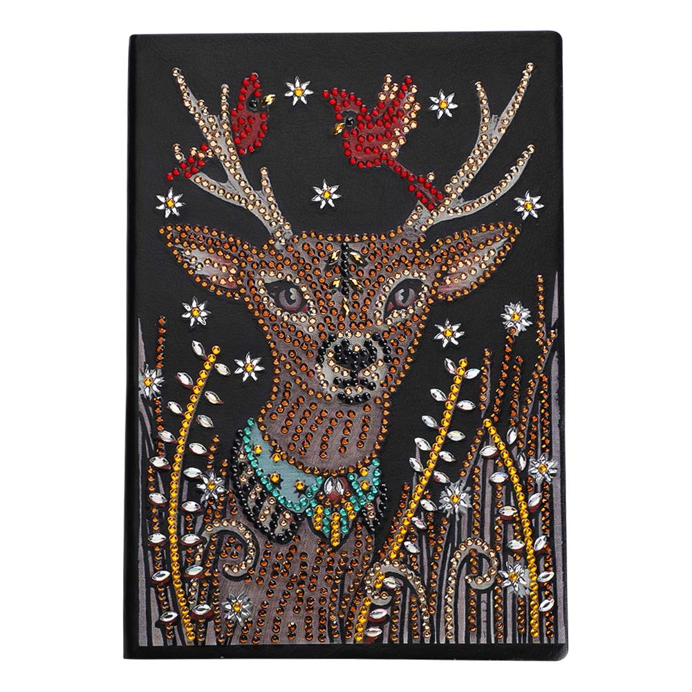 5D Diamond Painting Cover Leather Notebook, Artscope DIY Special Shaped Diamond Painting Diary Book, 100 Pages Thick Paper A5 Blank Sketchbook Journal Book (Elk)