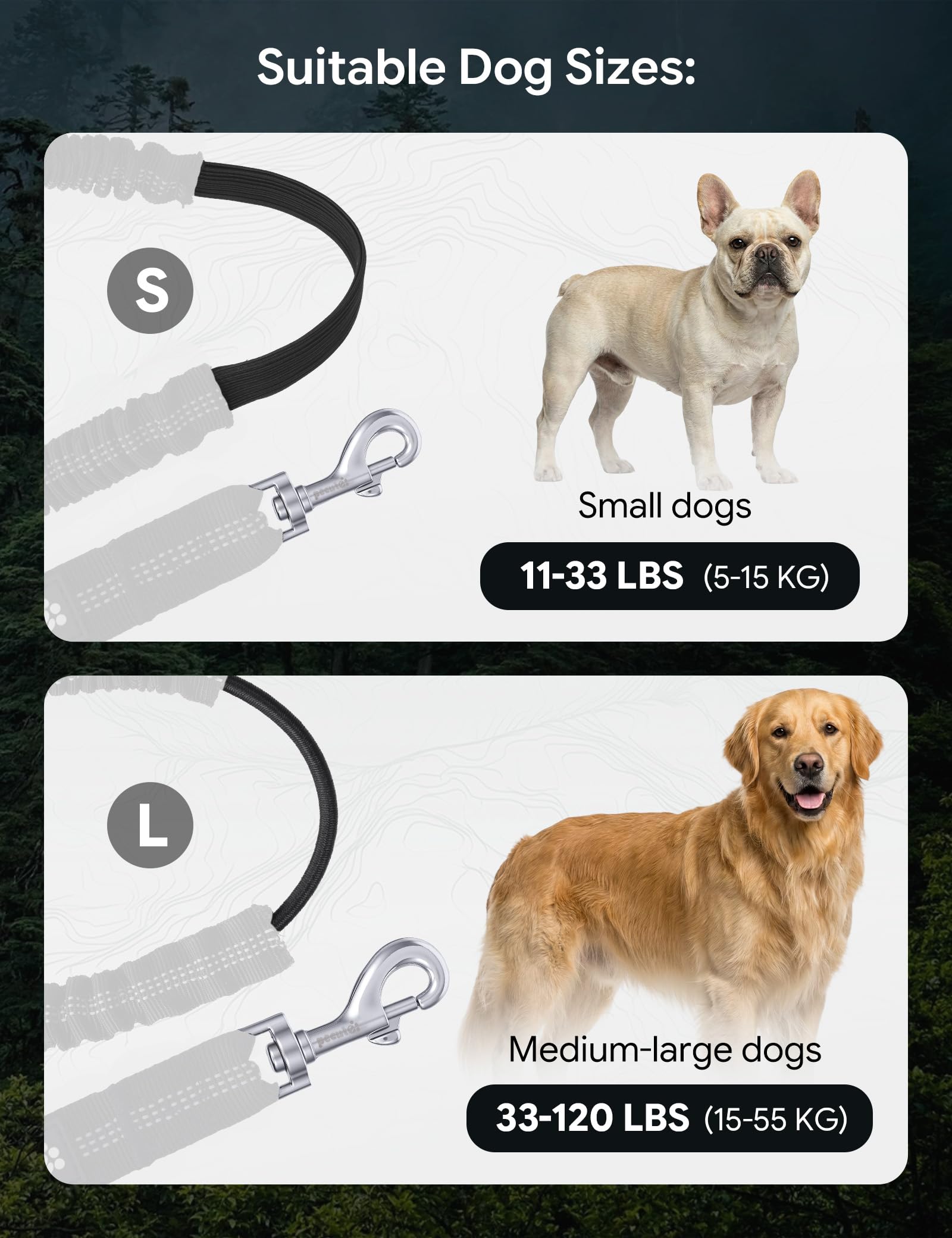 Pecute Correa Perro Cintura Antitirones, Correas Manos Libres con Bolsillo Impermeable & Desmontable, Doble Asa, Cuerda Elástica Amortiguadora, Adecuado para Correr, Caminar y Entrenar, para 15-55kg