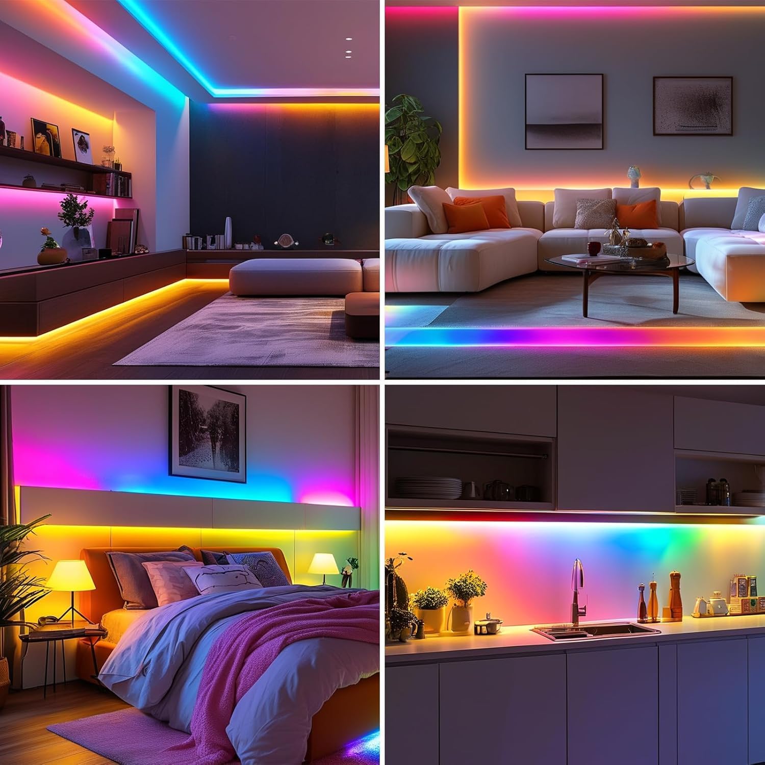 Cinta LED COB RGB+IC12M, multicolor (24 V, COB regulable) | LED con APP Control remoto RF & fuente de alimentación, 576 LEDs/M, Super luminosa, tira luminosa para el hogar de la cocina