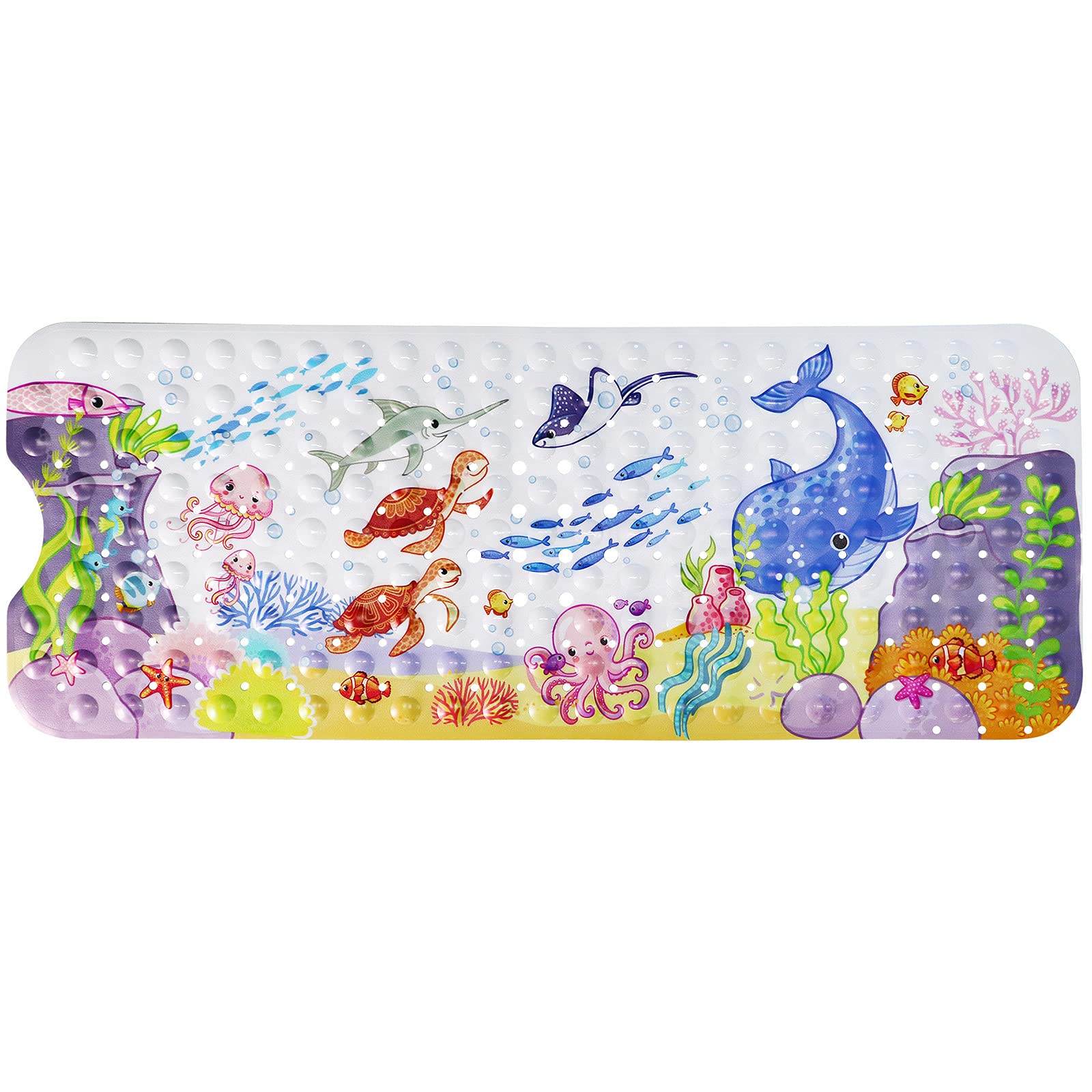 Badematte für Kinder Kleinkind Baby, extra Lange 100x40cm rutschfeste Babyparty Badematte mit Saugnäpfen (Ozean Tier-Horizontal)
