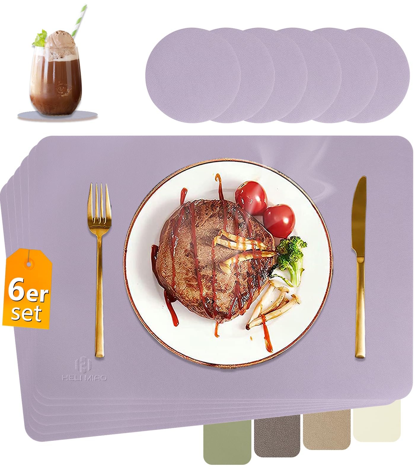 Set de table en cuir PVC double face premium avec dessous de verre lavable